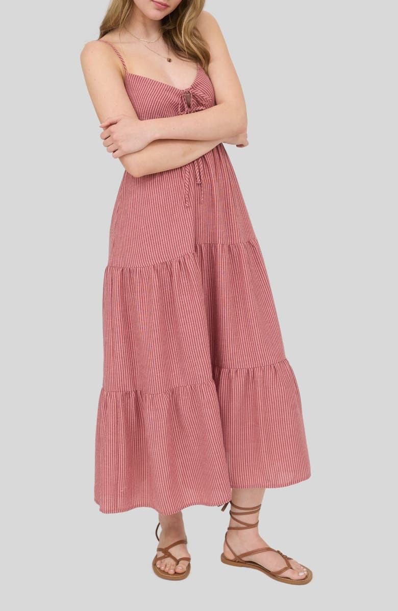 Blu Pepper Stripe Empire Waist Tiered Sundress, Alternate, color, Mauve