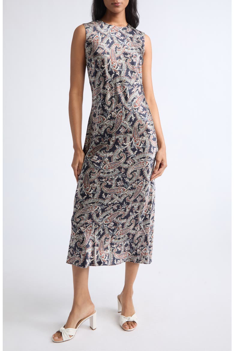 Gemma Silk Blend Midi Dress, Main, color, NAVY MULTI