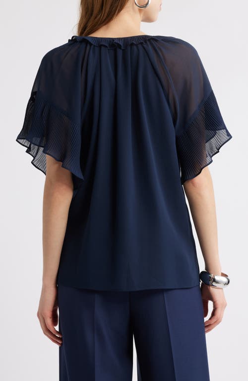 Kobi Halperin Ruffle Flutter Sleeve Chiffon Top In Navy