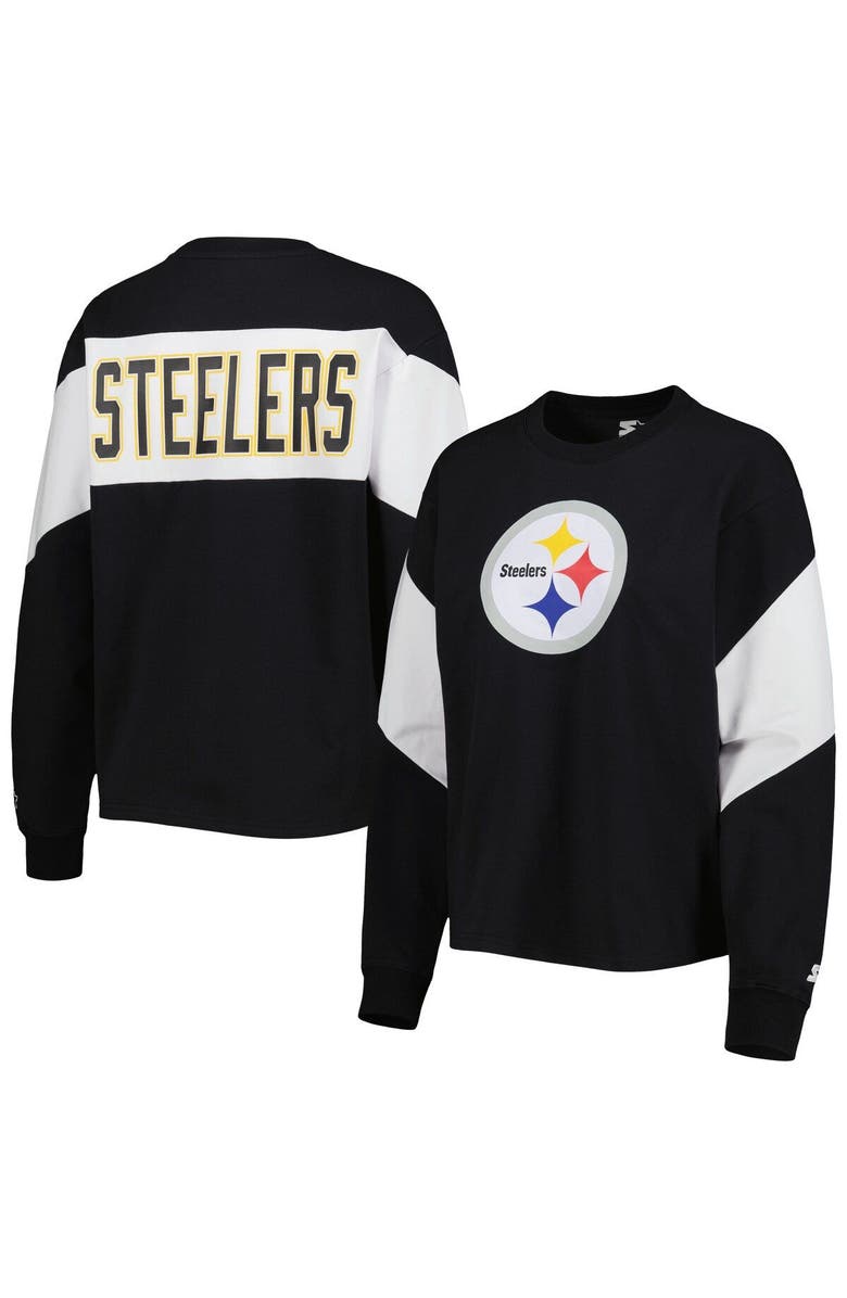 STARTER Women's Starter Black Pittsburgh Steelers Insight Crop Tri-Blend Long Sleeve T-Shirt, Alternate, color, 