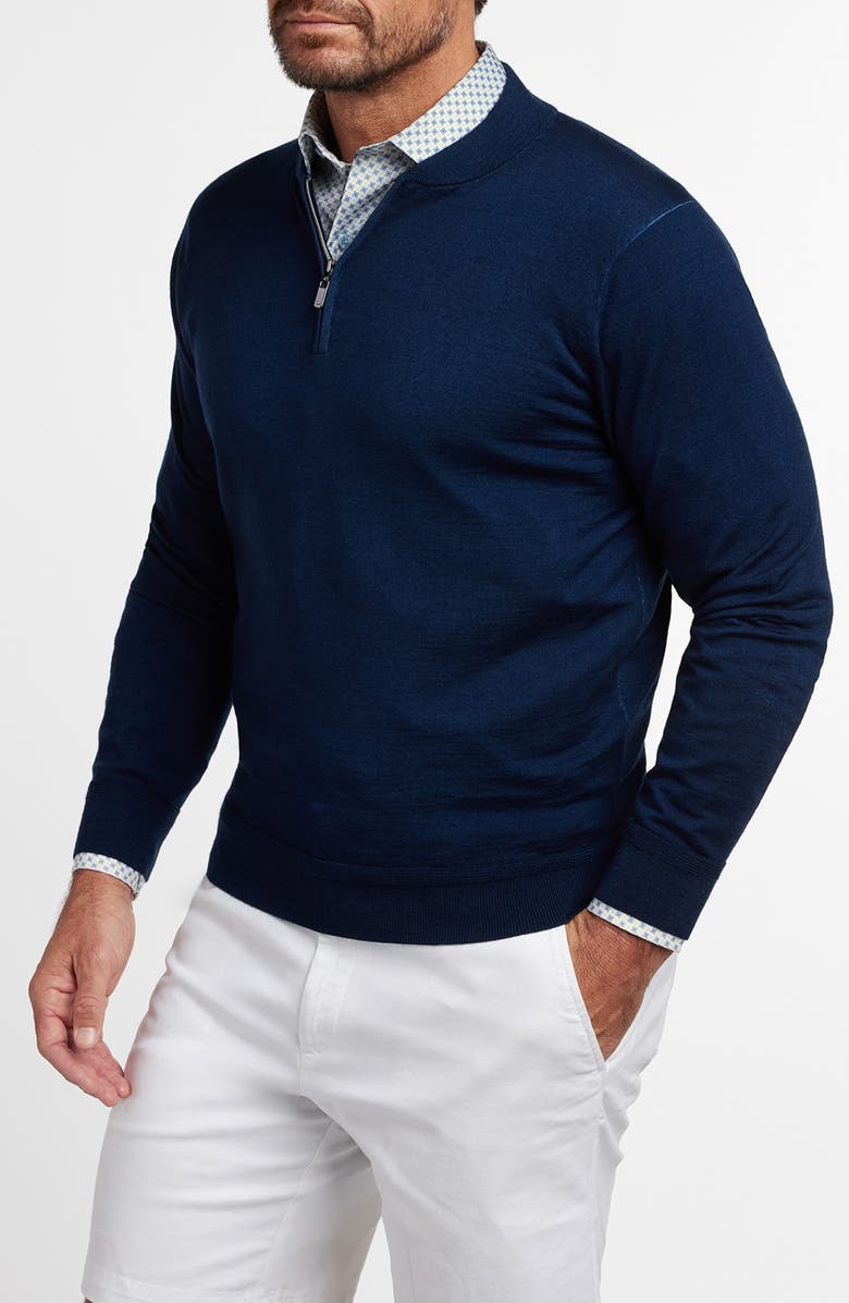 David Donahue Tipped Cotton Blend Quarter Zip Sweater, Main, color, Estate Blue