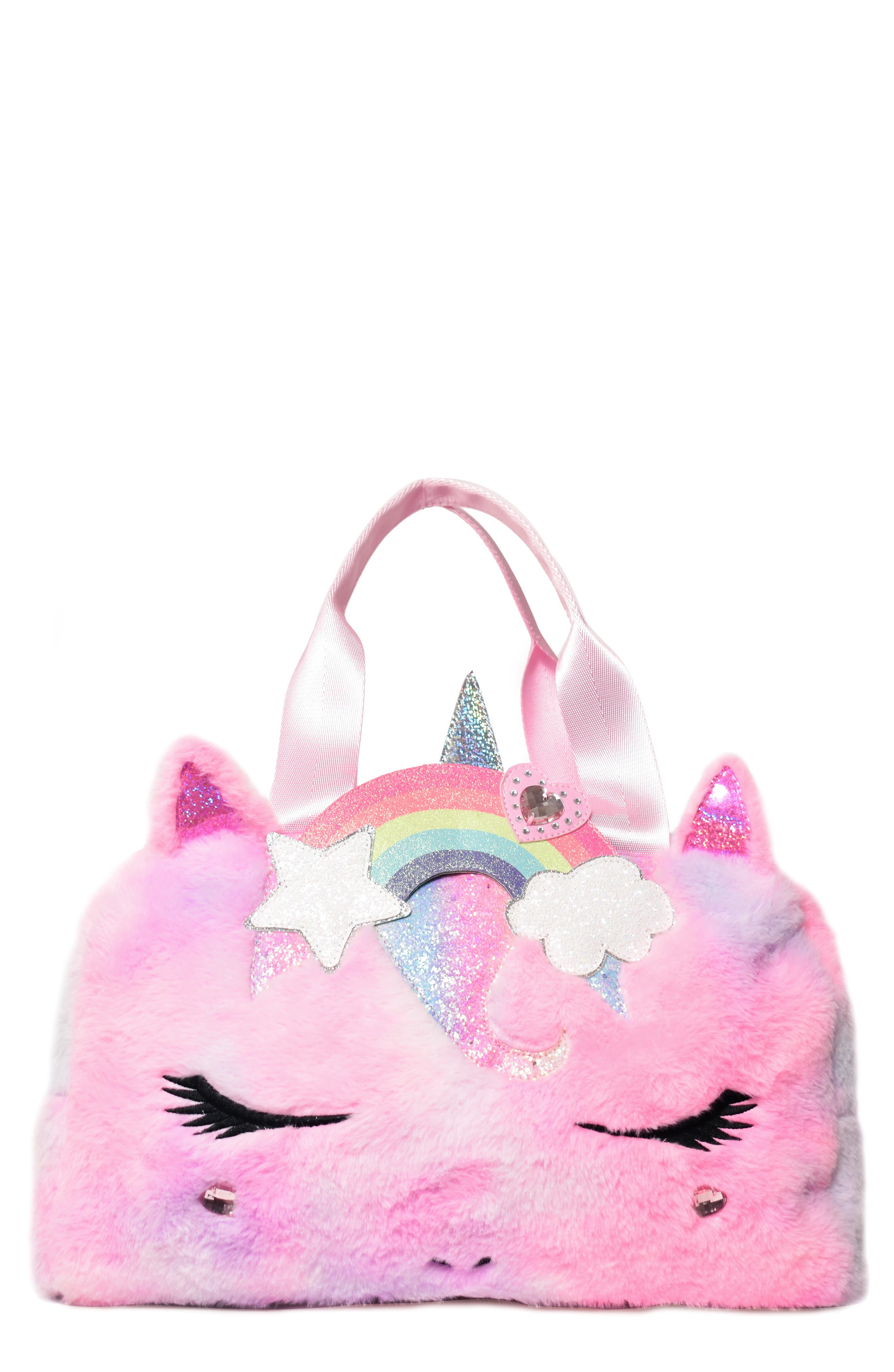 OMG Accessories Kids' Miss Gwen Crown Plush Faux Fur Duffle, Main, color, 