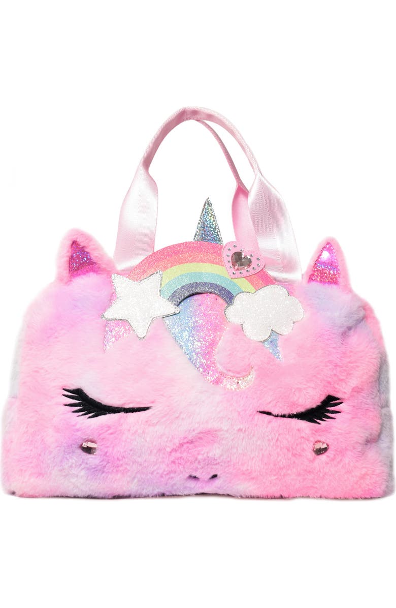 OMG Accessories Kids' Miss Gwen Crown Plush Faux Fur Duffle, Main, color,