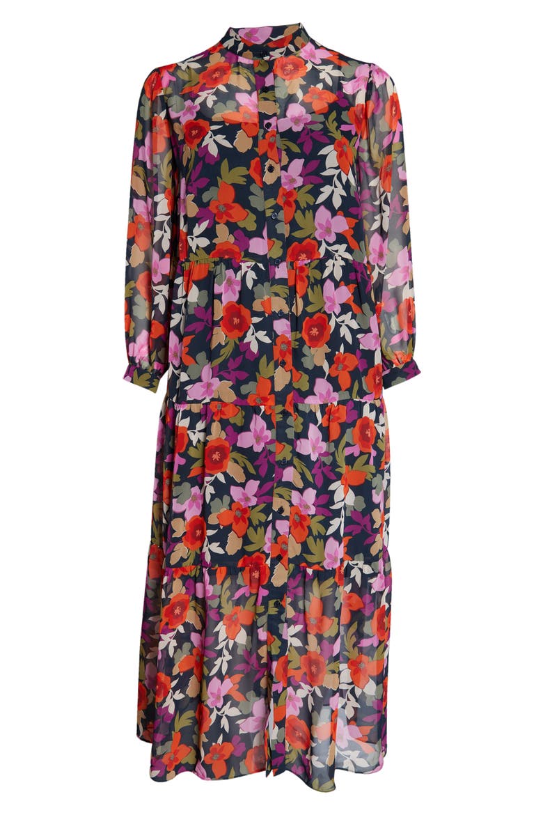 Bold Floral Long Sleeve Shirtdress, Alternate, color, DEEP NAVY/ FLAME