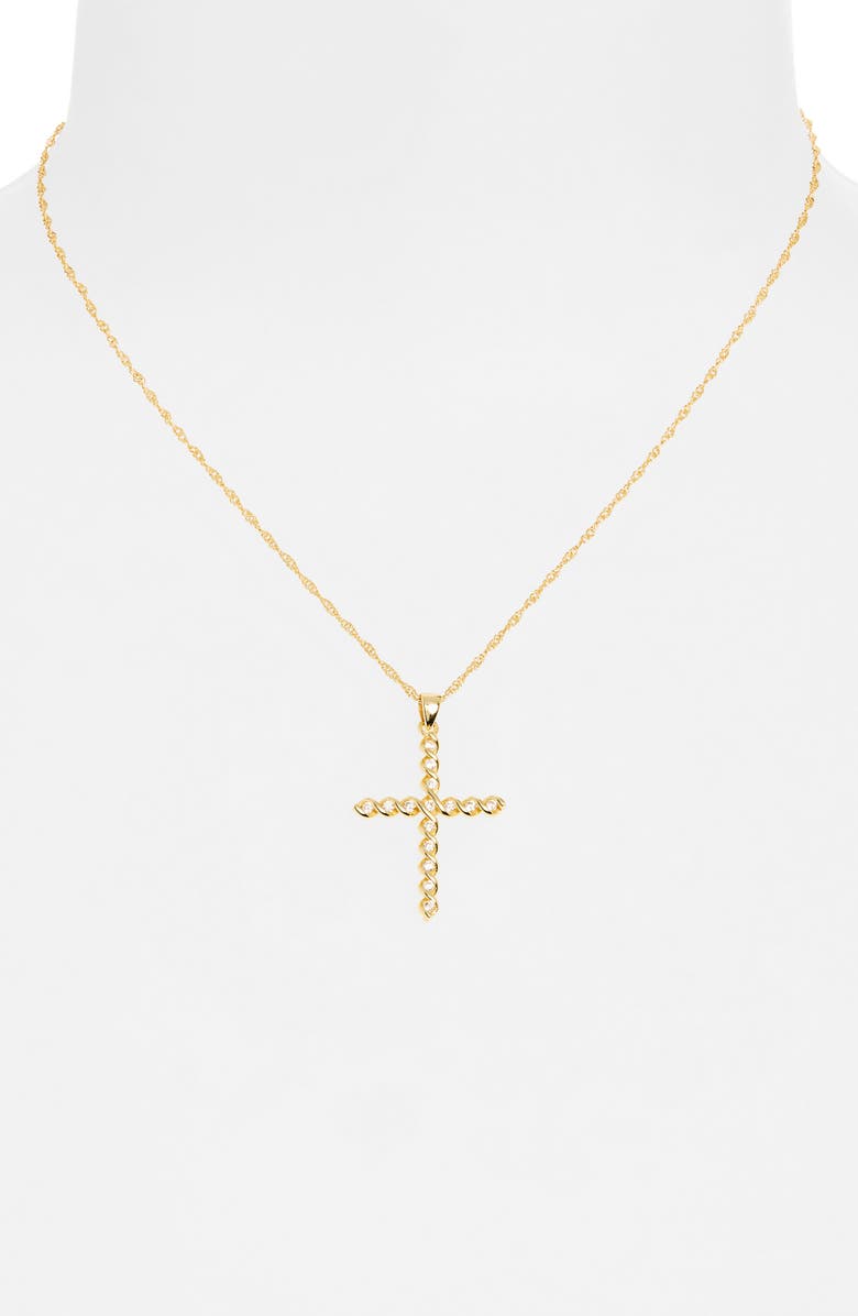 Argento Vivo Sterling Silver Cubic Zirconia Cross Pendant Necklace, Alternate, color, Gold