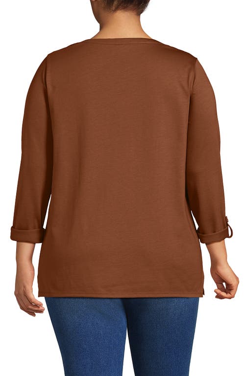 Lands' End Supima Cotton Adjustable 3/4 Sleeve Boatneck Tunic In Brown