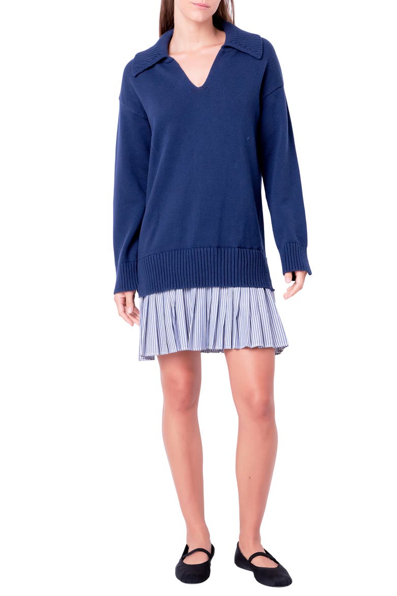Mixed Media Long Sleeve Minidress, Main, color, NAVY/ NAVY