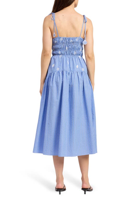 En Saison Amelie Embroidered Stripe Sundress In Blue