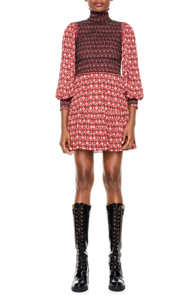 Alice + Olivia Elvira Smocked Bodice Tiered Dress, Main, color, 