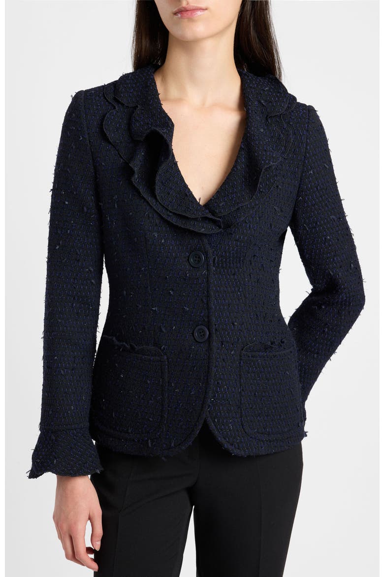 Celeste Ruffle Jacket in Luxury Tonal Tweed, Main, color, Midnight