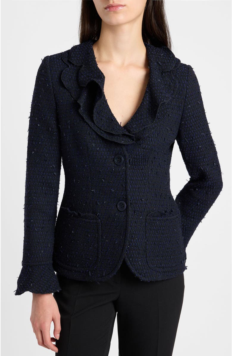 Santorelli Celeste Ruffle Jacket in Luxury Tonal Tweed, Main, color, Midnight