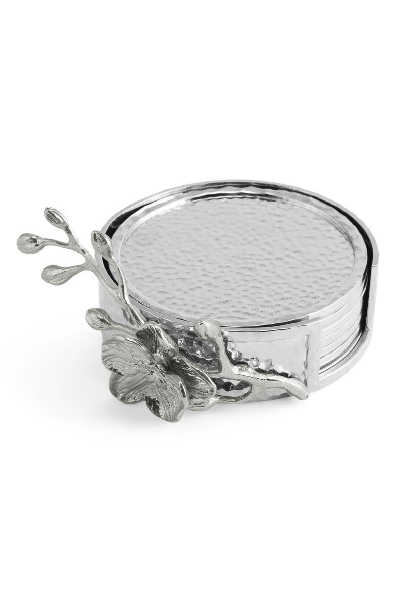 Michael Aram White Orchid Set of 6 Coasters, Alternate, color, Silver