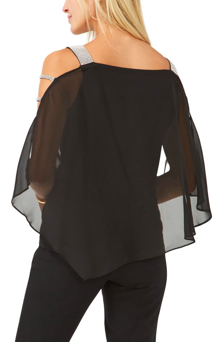 Chaus Sparkle Strap Layered Chiffon Blouse, Alternate, color, Black