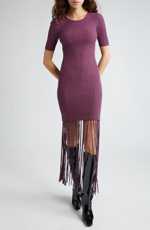 Melange Rib Fringe Detail Knit Dress