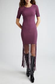 Ganni Melange Rib Fringe Detail Knit Dress