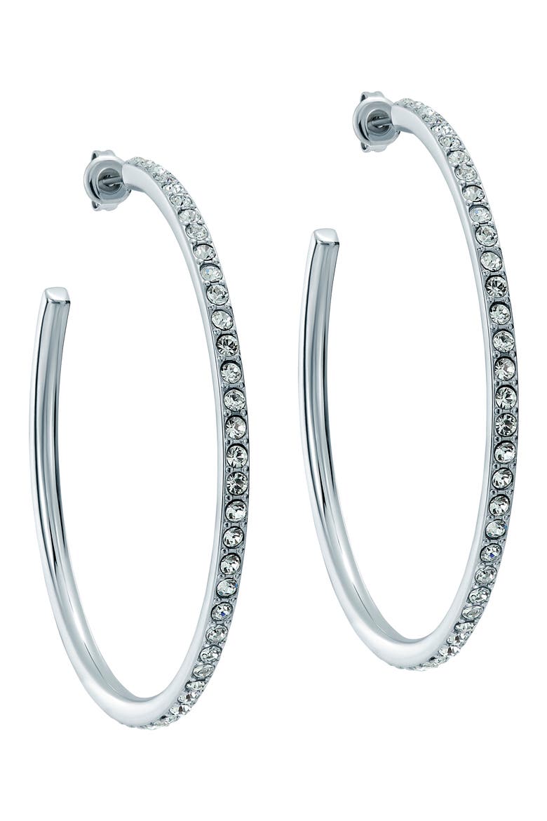 Claire Large Crystal Hoop Earrings, Main, color, SILVER TONE / CLEAR CRYSTAL