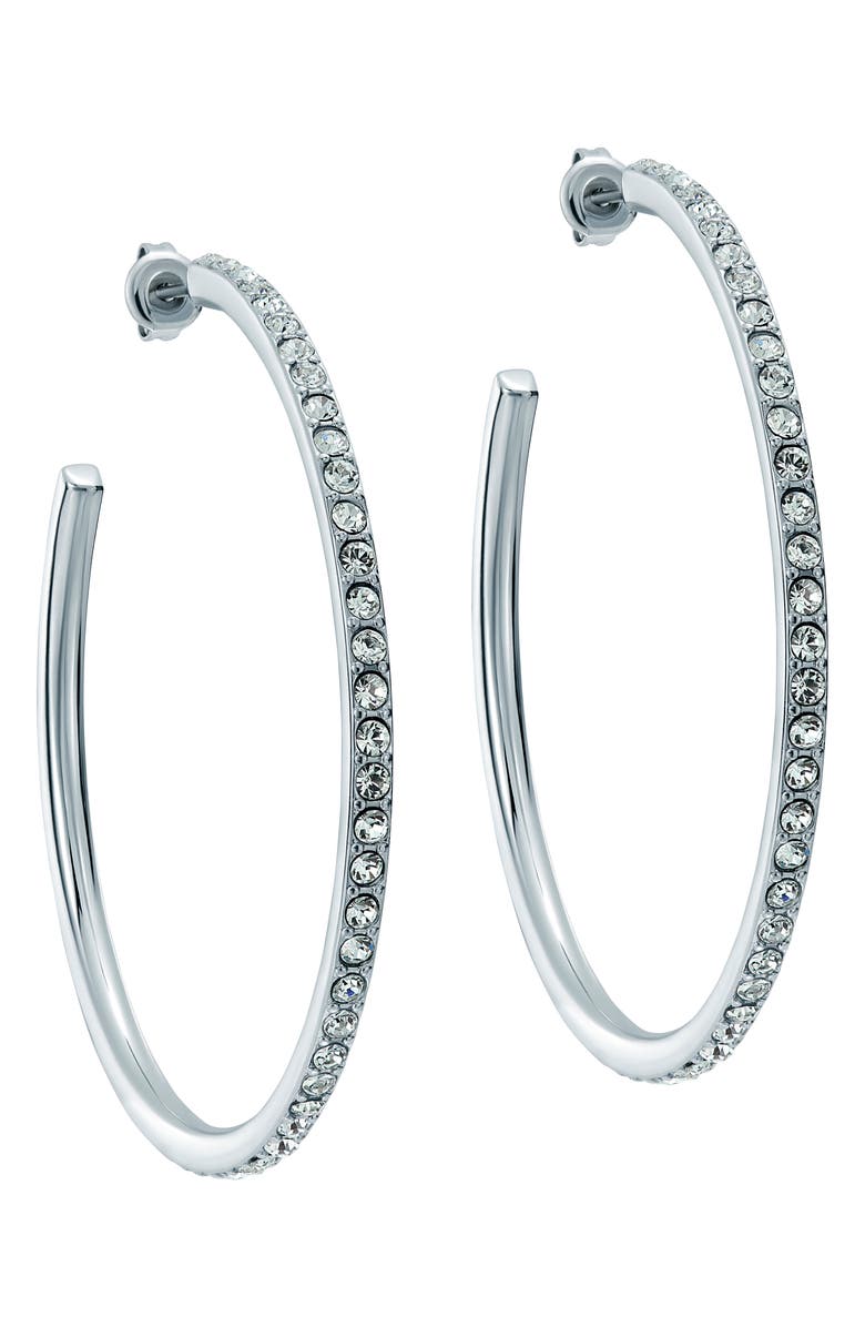 Ted Baker Claire Large Crystal Hoop Earrings, Main, color, Silver Tone / Clear Crystal