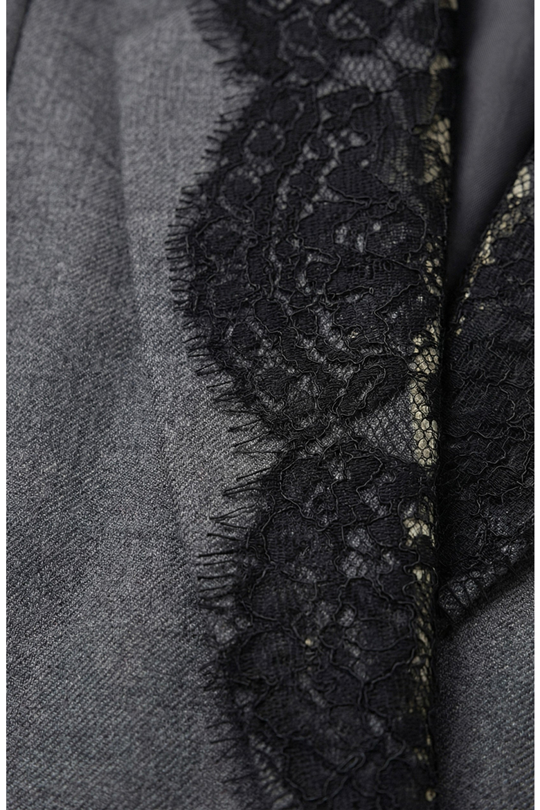 Tailored Lace Trim Lapel Blazer, Alternate, color, Charcoal Gray