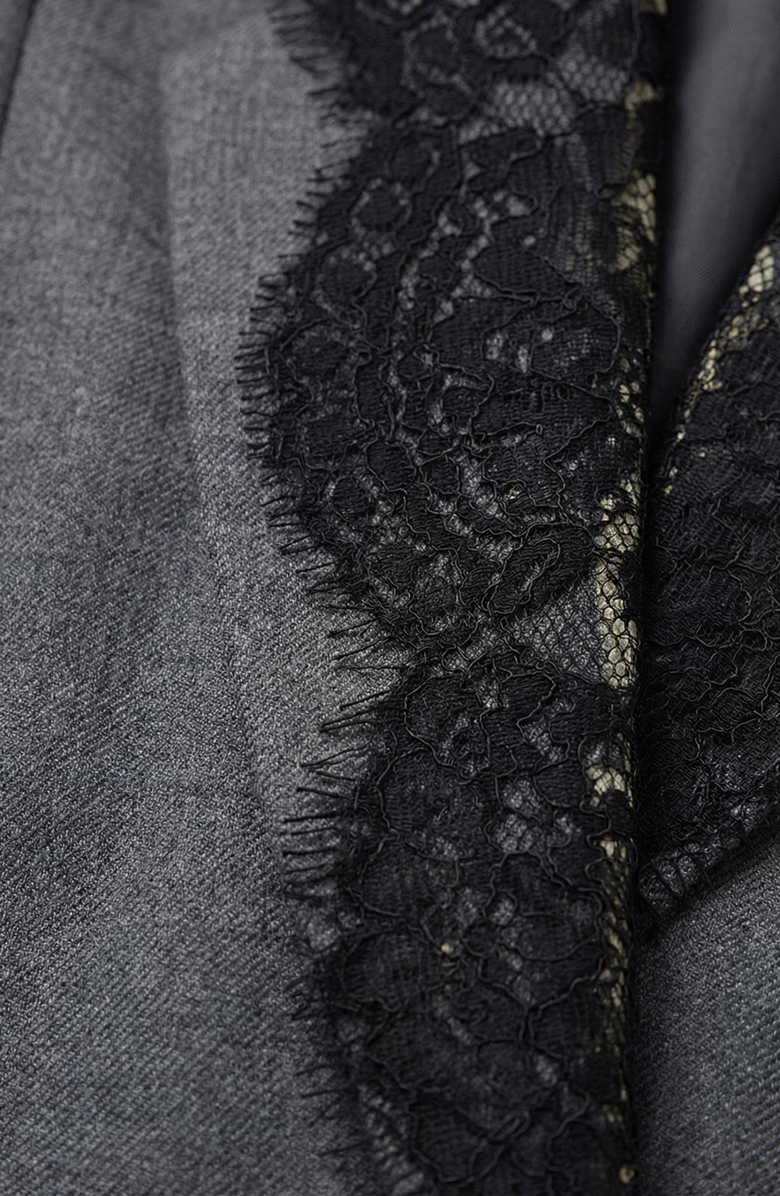 Modenaire Tailored Lace Trim Lapel Blazer, Alternate, color, Charcoal Gray