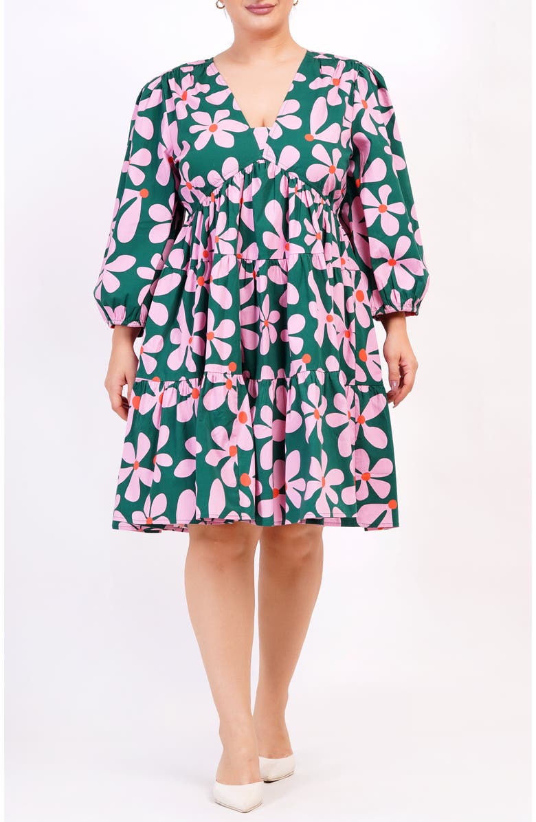 Leota Zariah Empire Waist Mini Dress, Alternate, color, Dancing Daisies Evergreen