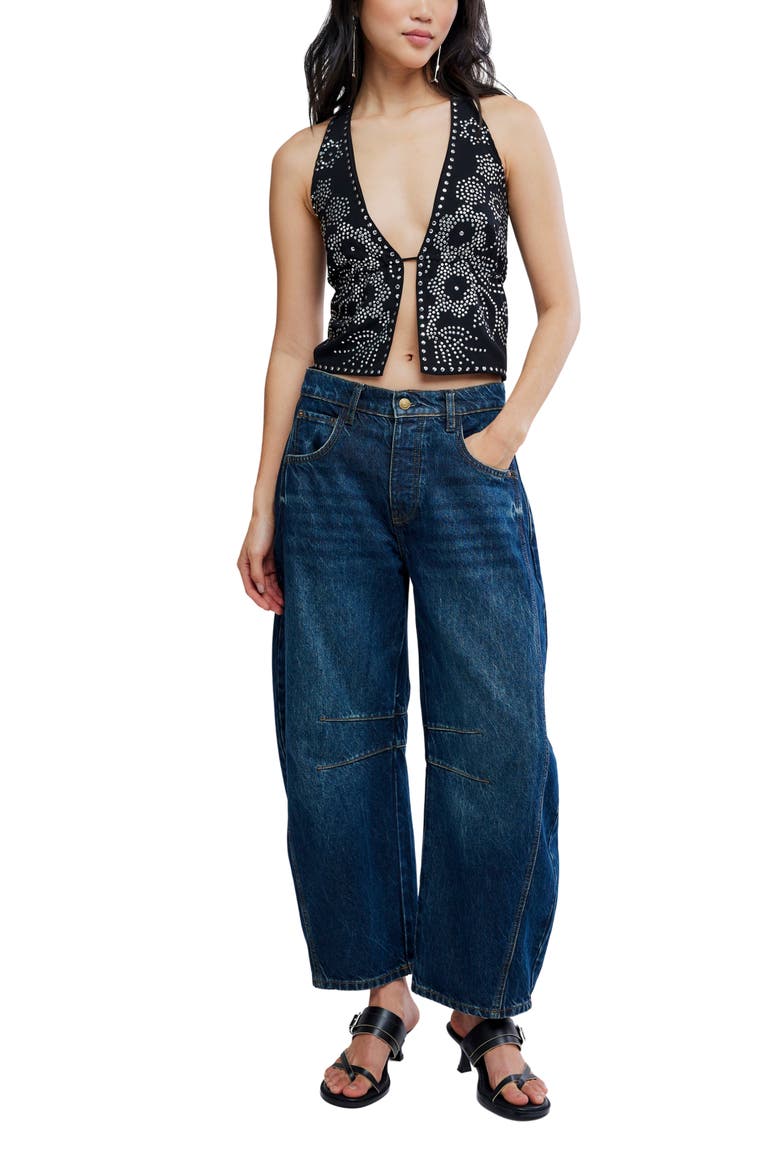 Kenzie Studded Crop Halter Top, Alternate, color, BLACK