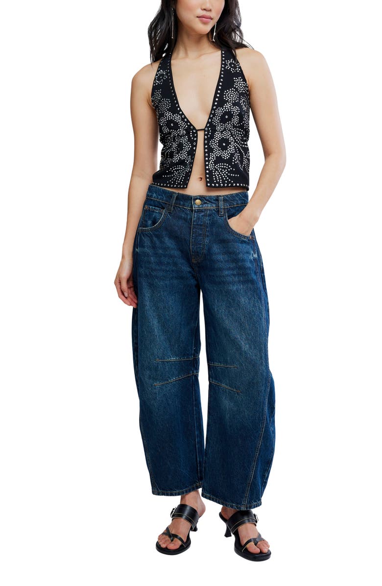 Free People Kenzie Studded Crop Halter Top, Alternate, color, Black