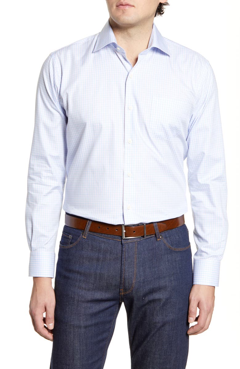 Peter Millar Hibriten Microcheck Button-Up Shirt, Main, color, 