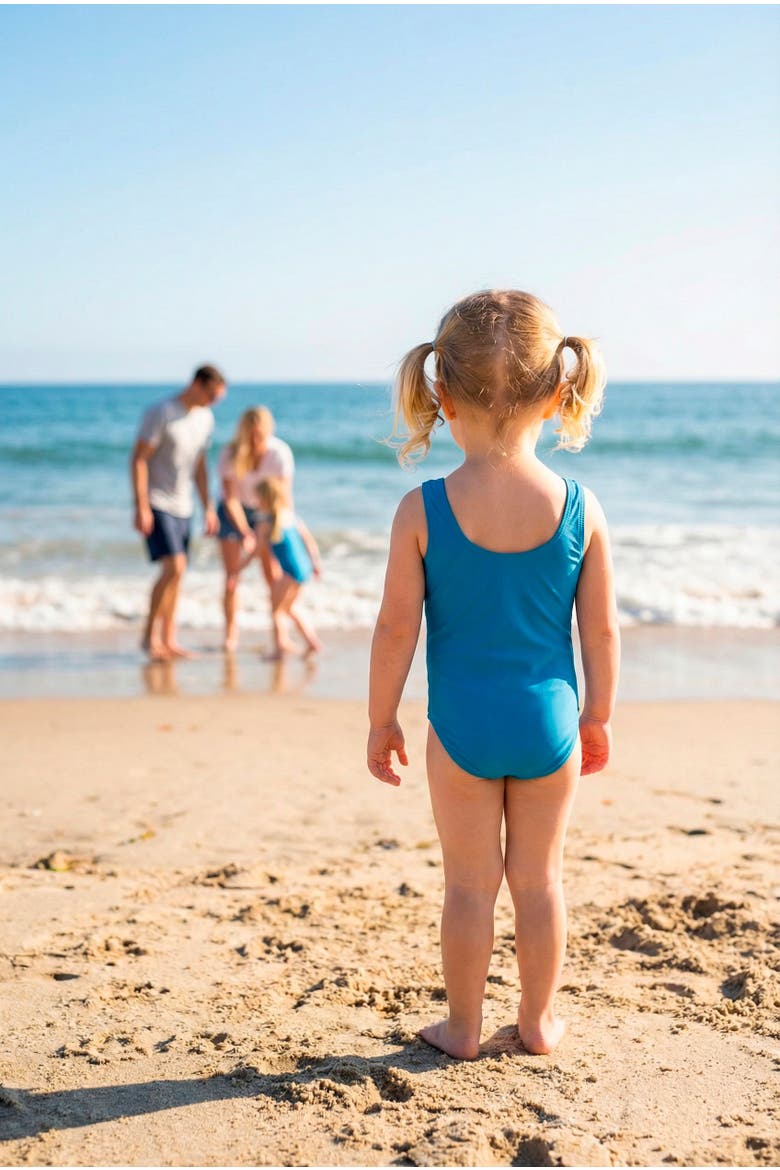 Baby Girls UPF 50+ Nylon/Spandex Blend One-Piece Swimsuit, Alternate, color, Teal