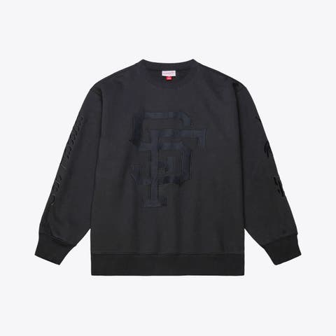 Men's Mitchell & Ness  Black San Francisco Giants Phantom Fleece Crewneck Sweatshirt