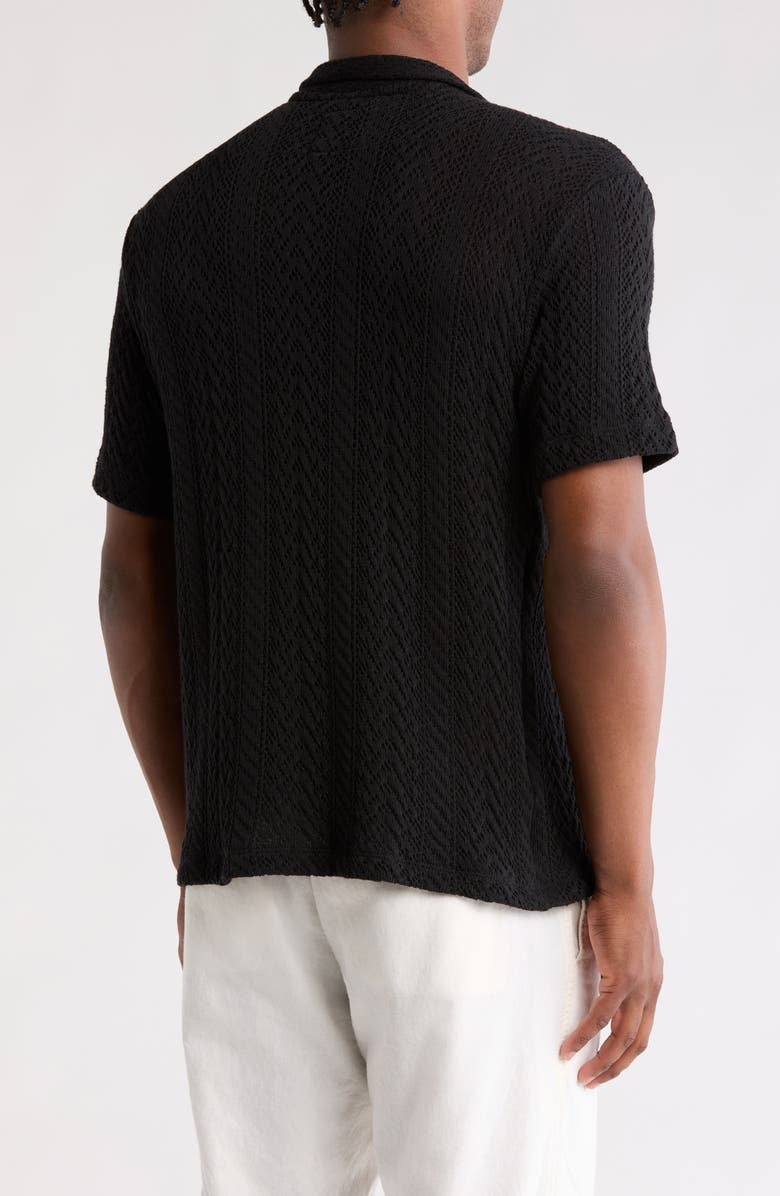 DENIM AND FLOWER Textured Knit Camp Shirt, Alternate, color, Black