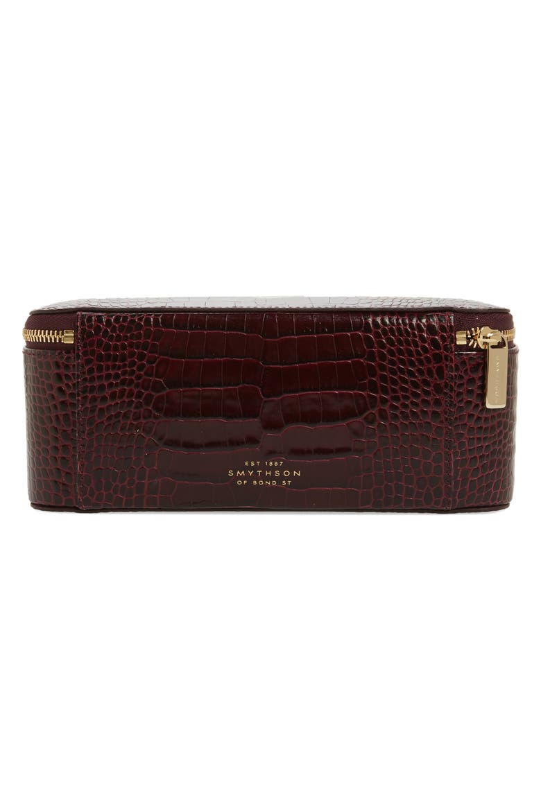 Mara Square Croc Embossed Leather Travel Case, Alternate, color, WINTER BERRY