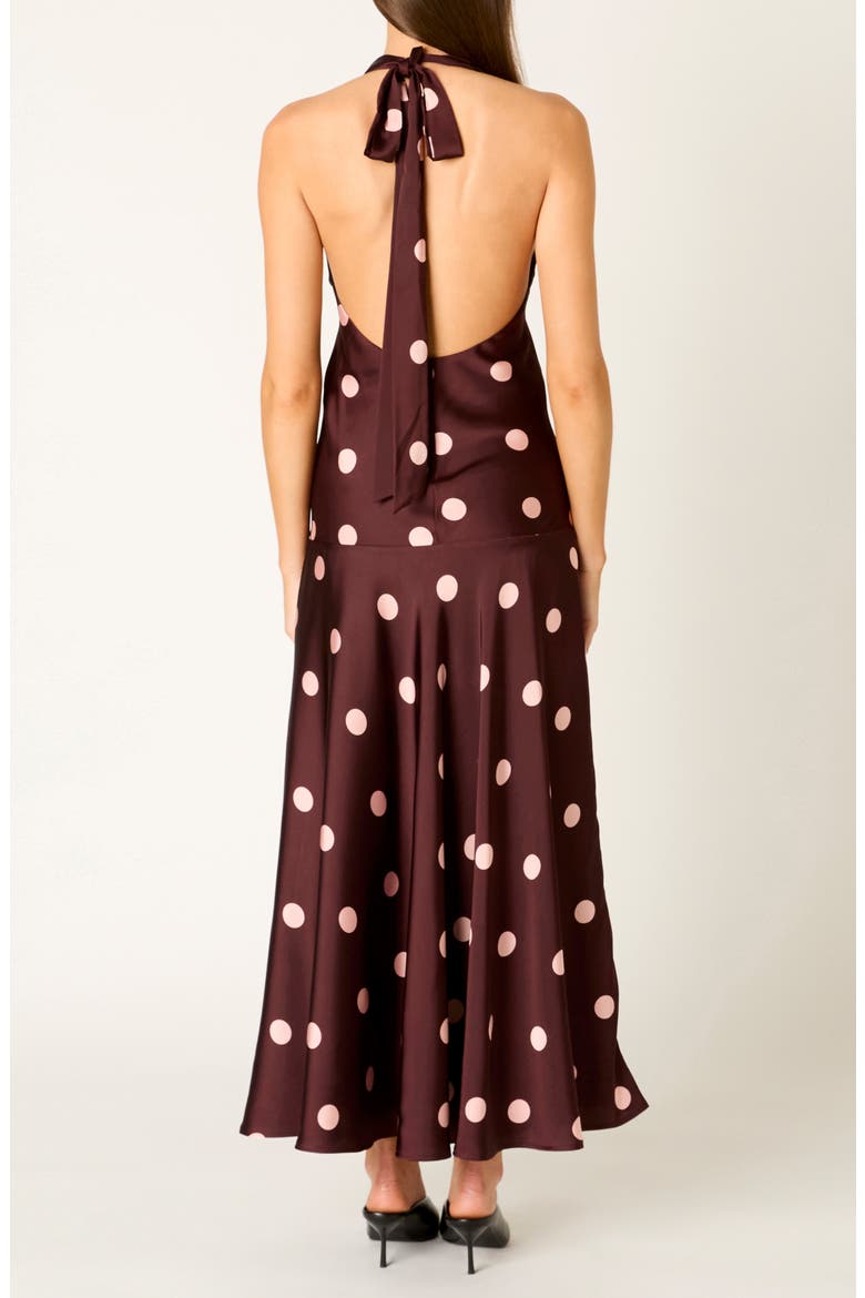 Verona Polka Dot Drop Waist Halter Midi Dress, Alternate, color, WINE