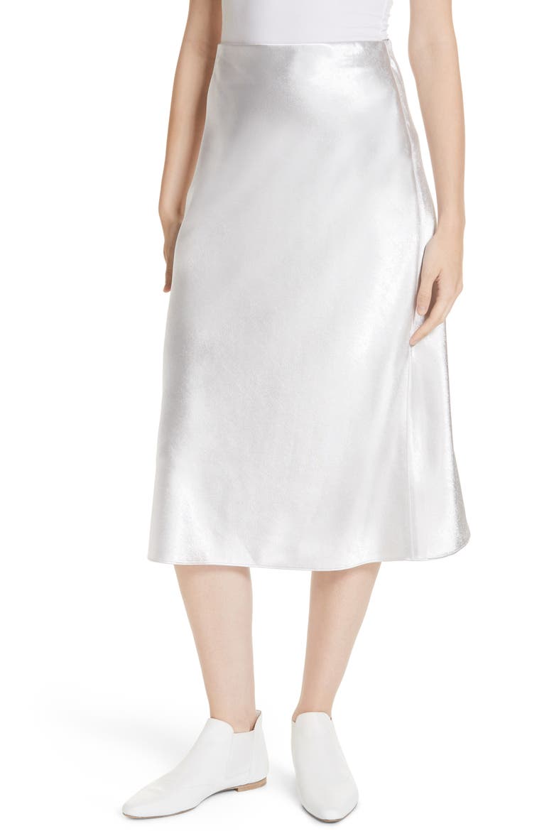 Satin Slip Skirt, Main, color, SILVER