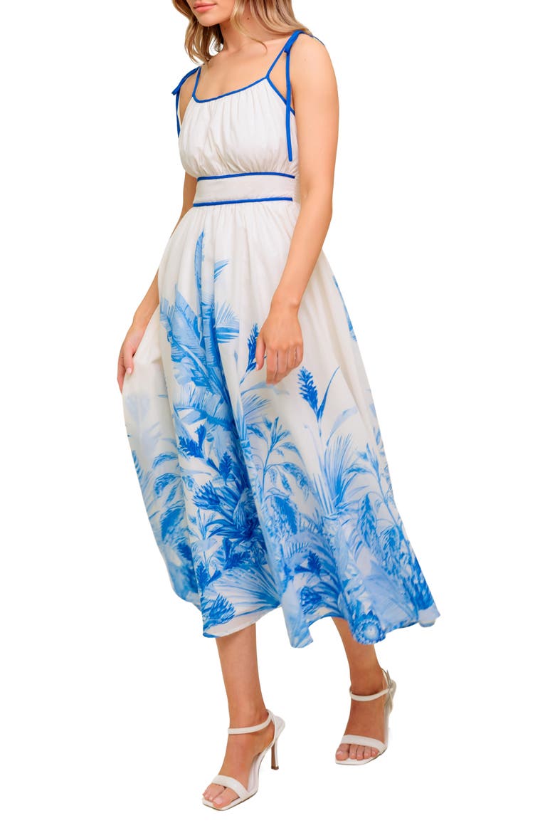 Frond Print Midi Dress, Alternate, color, IVORY BLUE