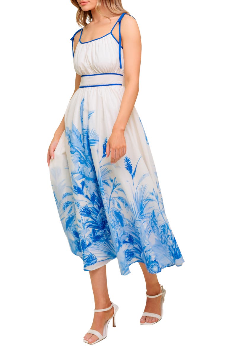 FLYING TOMATO Frond Print Midi Dress, Alternate, color, 