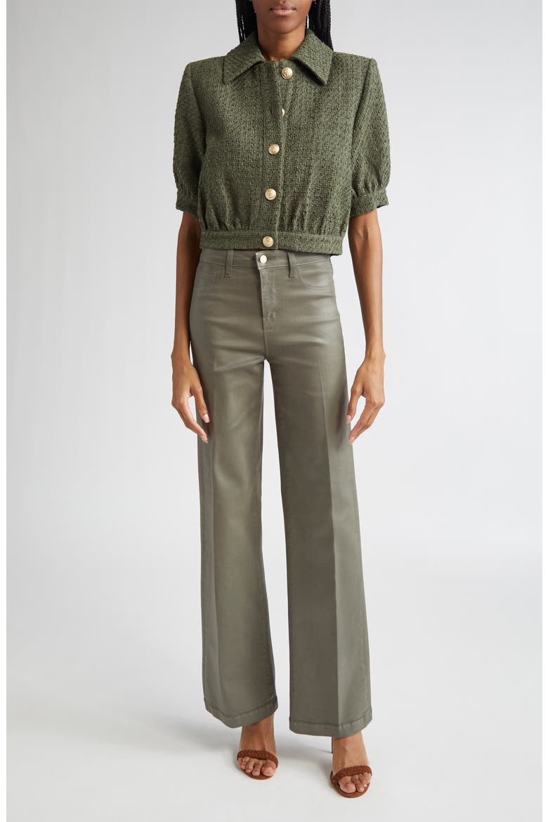 Cove Short Sleeve Tweed Crop Jacket, Alternate, color, BEETLE