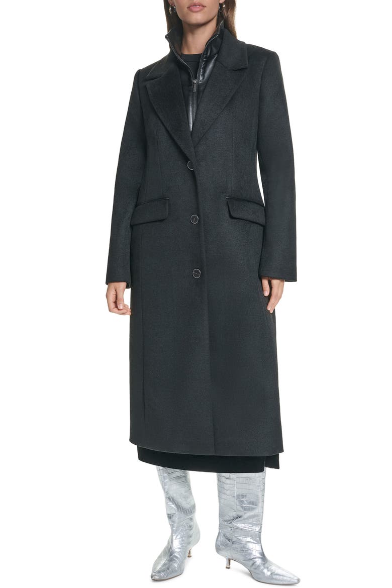 Wool Blend Coat with Removable Insert, Main, color, BLACK