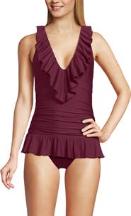 Lands' End Ruffle Plunge Skirted High Leg One Piece