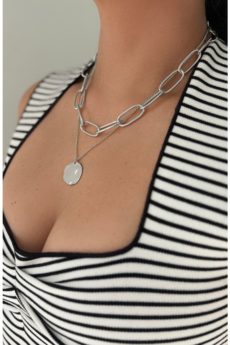 14K Gold Plate Large Chain & Coin Layered Necklace, Alternate, color, SILVER