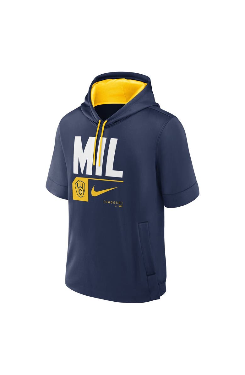 Nike Men's Nike Navy Milwaukee Brewers Tri Code Lockup Short Sleeve Pullover Hoodie, Alternate, color, Navy