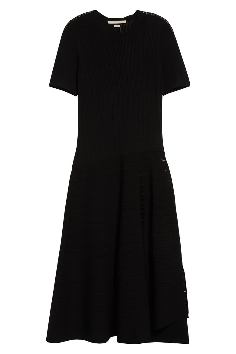 Mixed Stitch Asymmetric Midi Sweater Dress, Alternate, color, BLACK