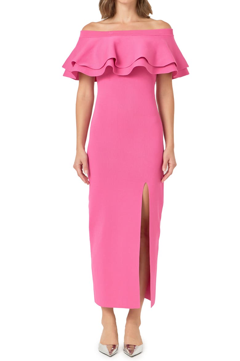 Off the Shoulder Ruffle Maxi Sweater Dress, Main, color, ORCHID