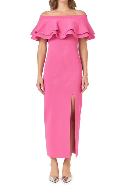 Off the Shoulder Ruffle Maxi Sweater Dress