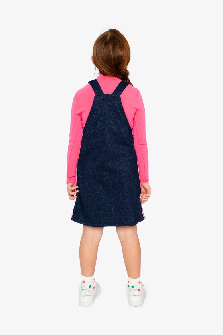 French Terry Appliqué Patch Pocket Overall Dress, Alternate, color, Navy Blue Denim