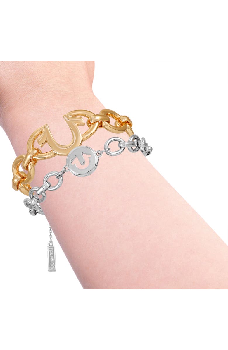True Religion Set of 2 Two-Tone Logo Chain Bracelets, Alternate, color, Two Tone