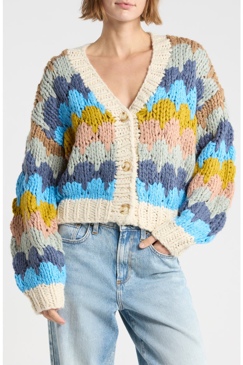 Chunky Stitch Cardigan, Main, color, BLUE MULTI