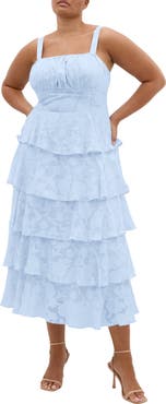 City Chic Daniela Tiered Ruffle Sleeveless Midi Dress