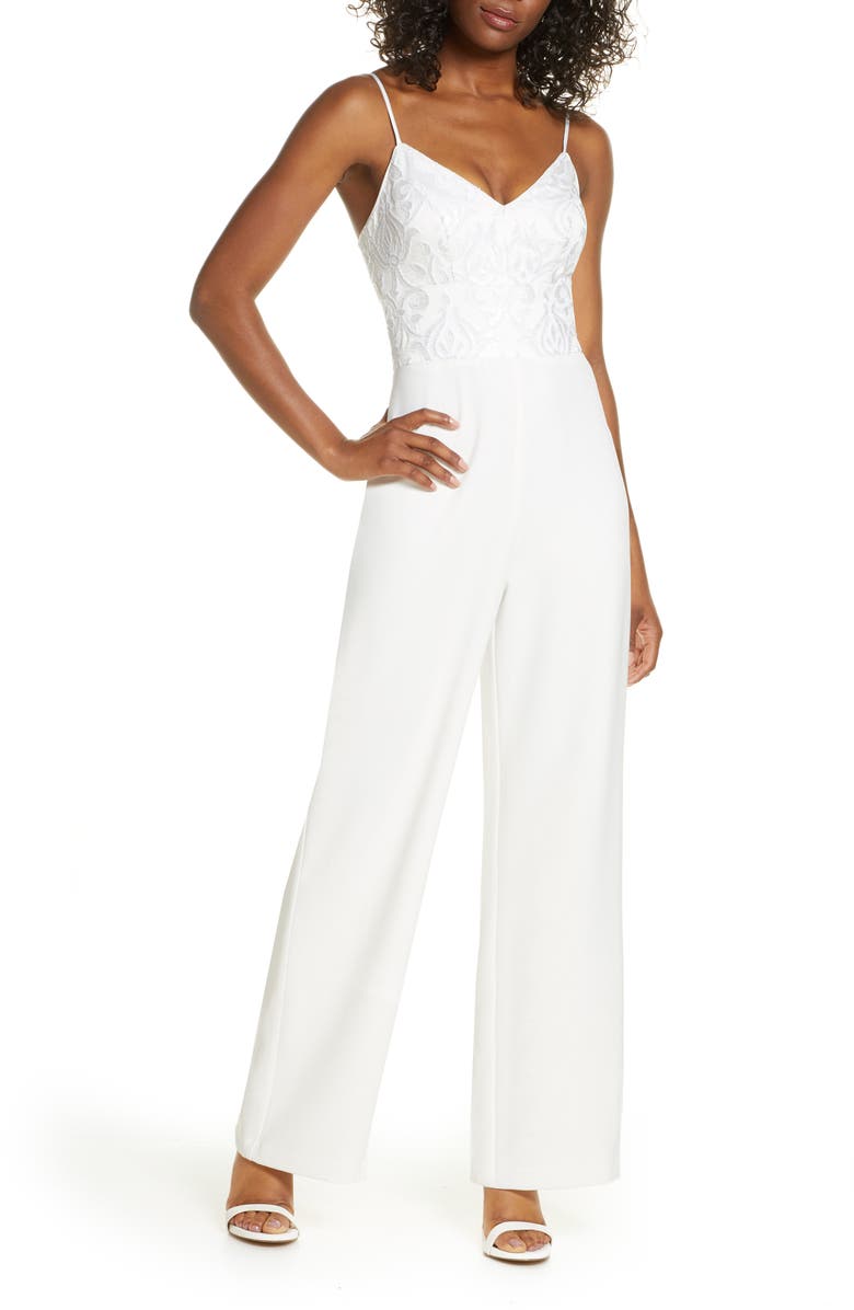 Eliza J Jacquard Wide Leg Jumpsuit, Main, color, 