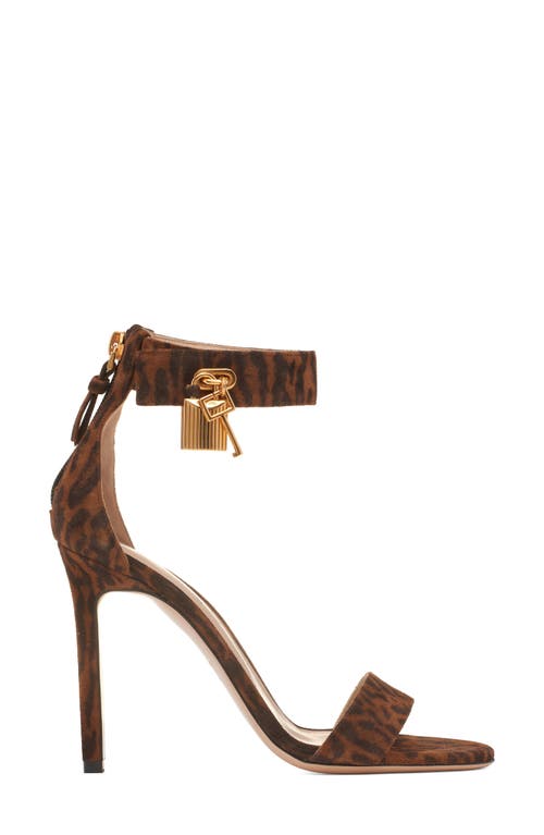 Tom Ford Brown Ocelot-print Suede Padlock Heeled Sandals In Brown