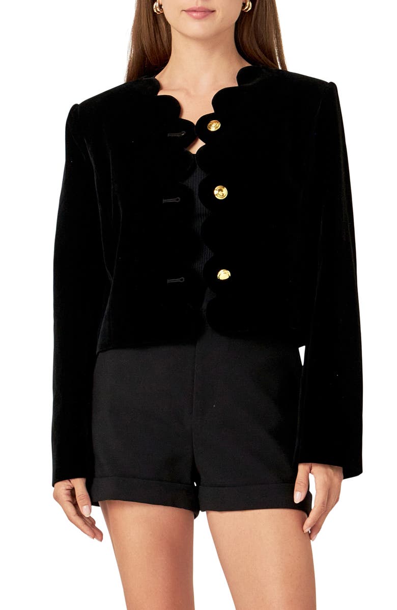 English Factory Velvet Scallop Jacket, Main, color, Black